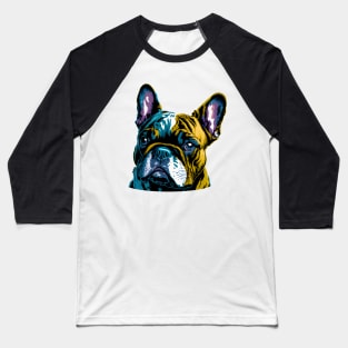 Yellow and Teal French Bulldog Face Baseball T-Shirt